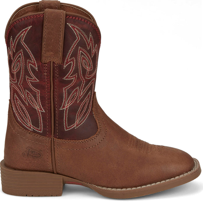 Justin Kids Unisex Canter Junior Roasted Cognac Leather Cowboy Boots