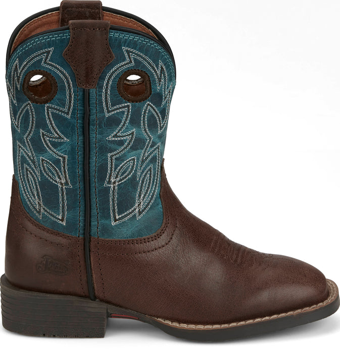 Justin Kids Unisex Bowline Junior Walnut/Blue Leather Cowboy Boots