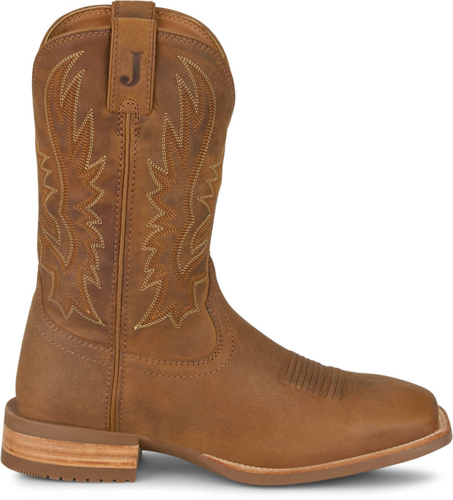 Justin Mens Rustle Chestnut Brown Cowhide Cowboy Boots