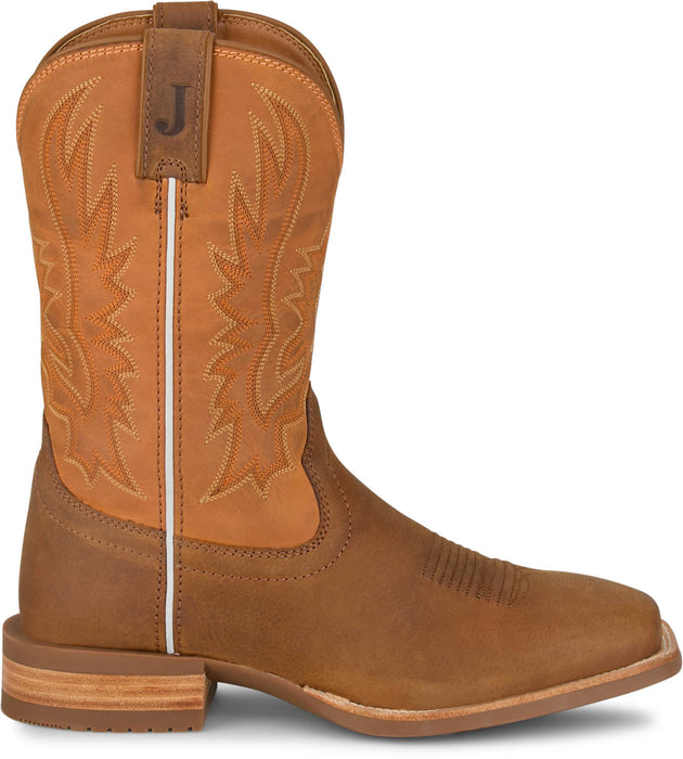 Justin Mens Rustle Rustic Amber Cowhide Cowboy Boots