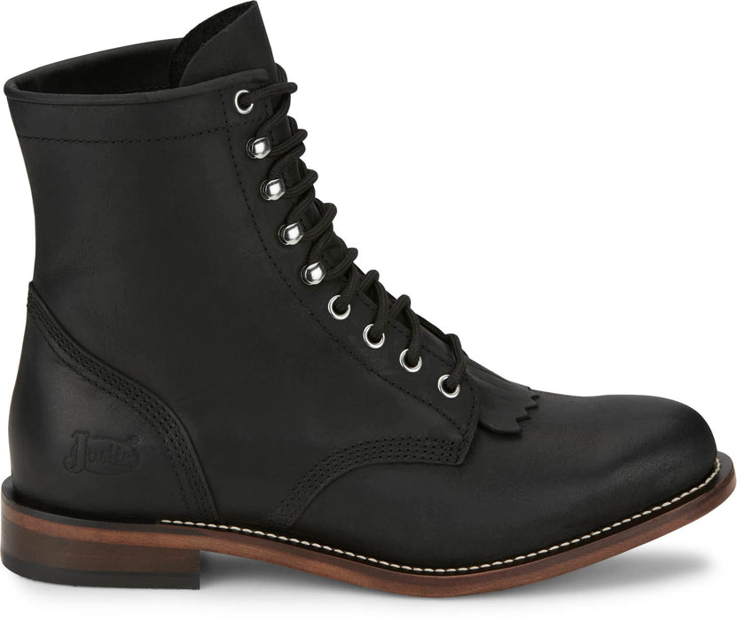 Justin Mens Drennan 7in Lacer-Up Roper Black Leather Work Boots