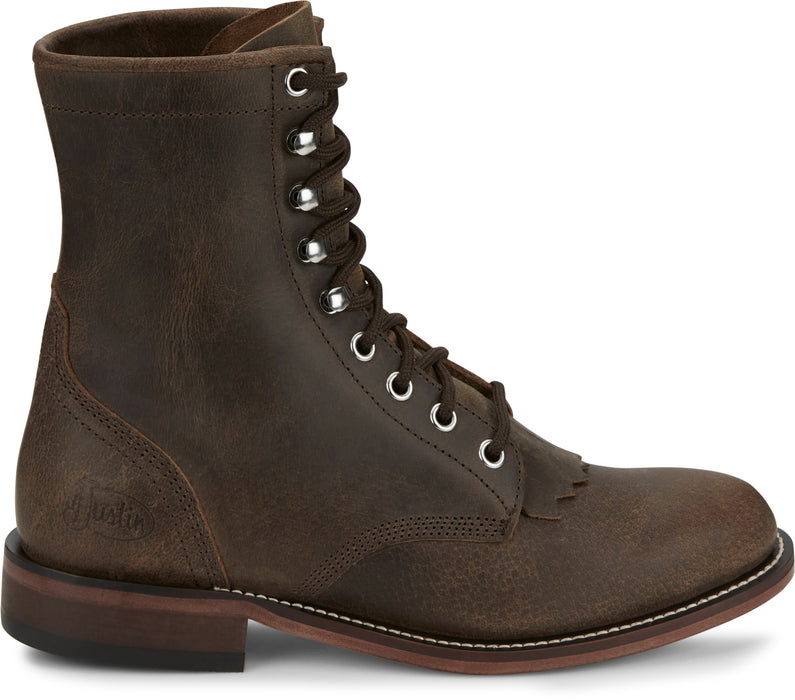Justin Mens McKean 7in Lace-Up Roper Brown Leather Work Boots