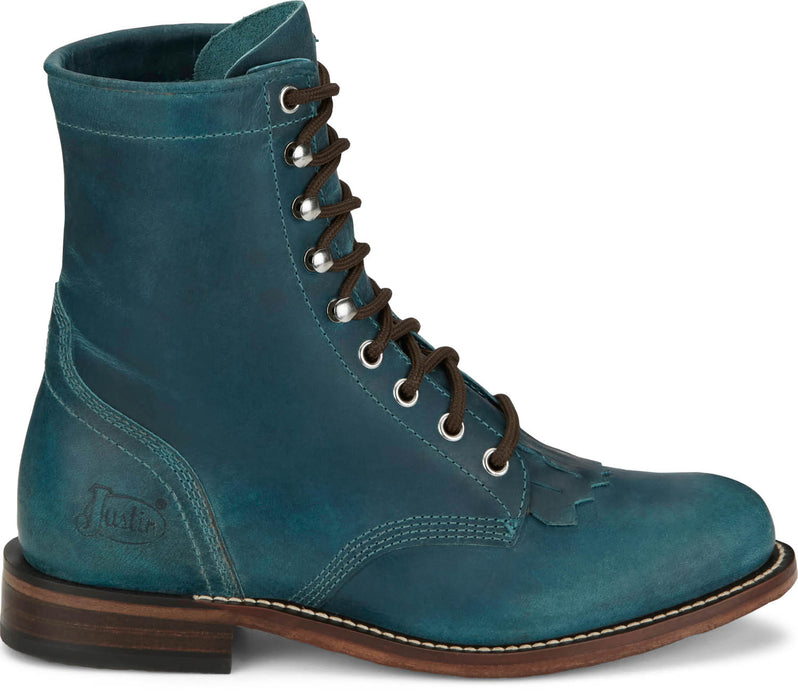 Justin Mens McKean 7in Lace-Up Roper Turquoise Leather Work Boots