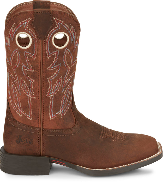Justin Mens Bowline 11in Western Pecan Water Buffalo Cowboy Boots