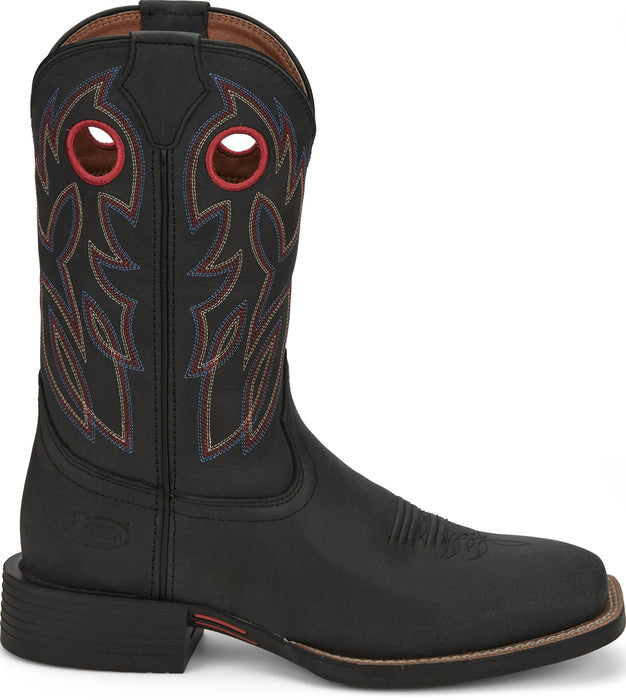 Justin Mens Bowline 11in Western Black Water Buffalo Cowboy Boots