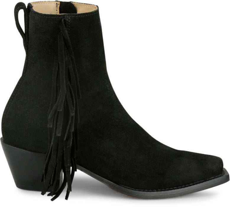 Justin Womens Bev 7in Bootie Black Suede Fringe Ankle Boots
