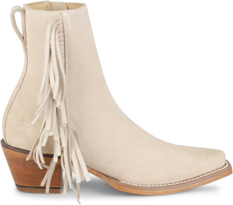 Justin Womens Bev 7in Bootie Bone Suede Fringe Ankle Boots