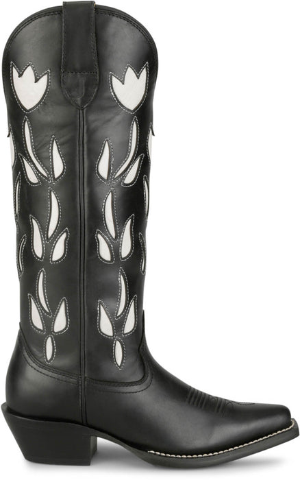 Justin Womens May 15in Western Black Cowhide Cowboy Boots