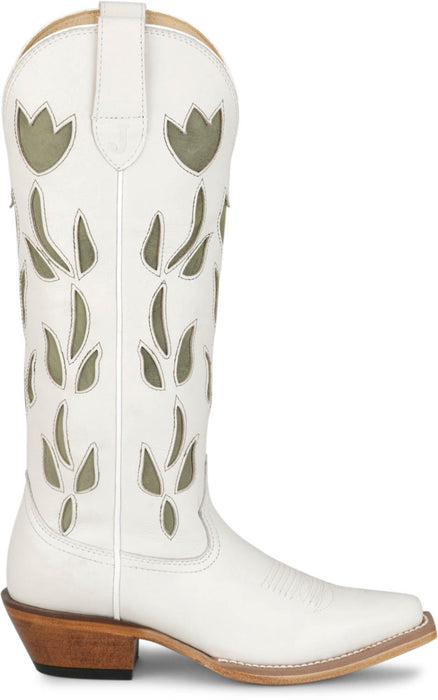 Justin Womens May 15in Western Vintage White Cowhide Cowboy Boots