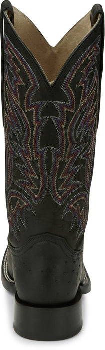 Justin Mens Three Bars AQHA Black Smooth Ostrich Cowboy Boots