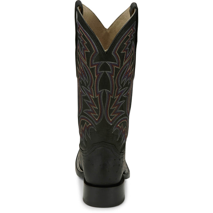 Justin Mens Three Bars AQHA Black Smooth Ostrich Cowboy Boots