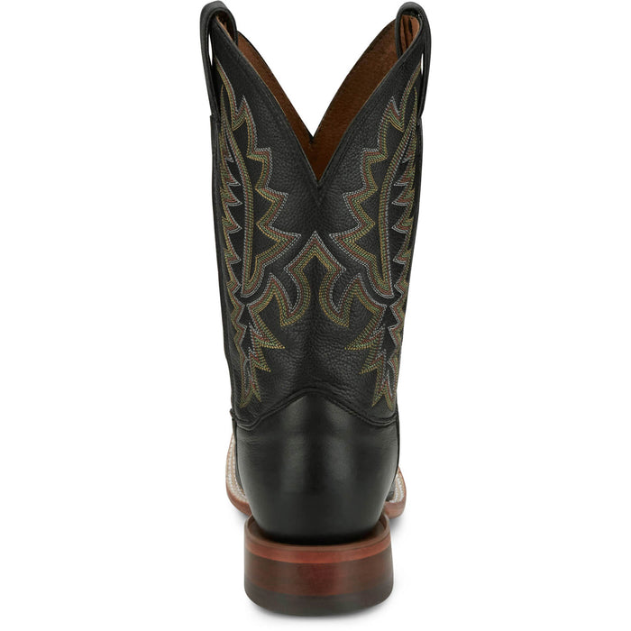 Justin Mens Poston 11in Western Jet Black Leather Bent Rail Cowboy Boots