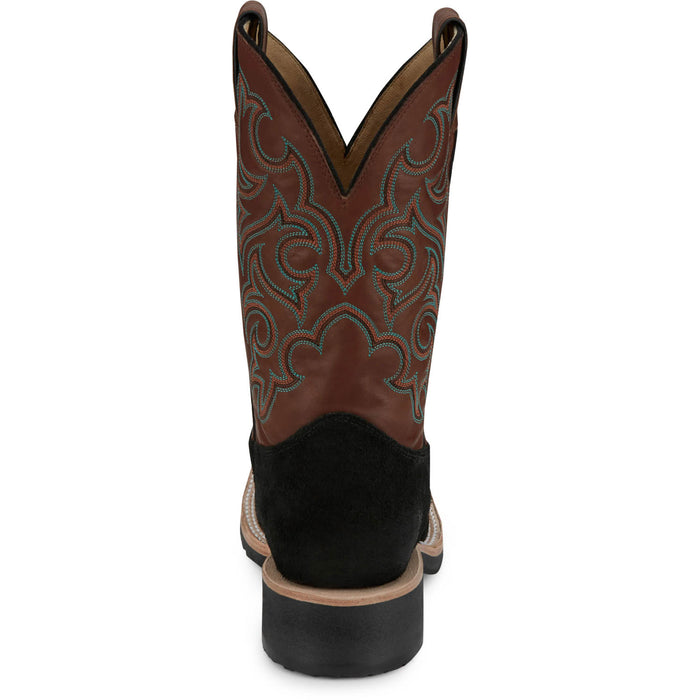 Justin Mens Alamo 11in Roughout Black Leather Bent Rail Cowboy Boots