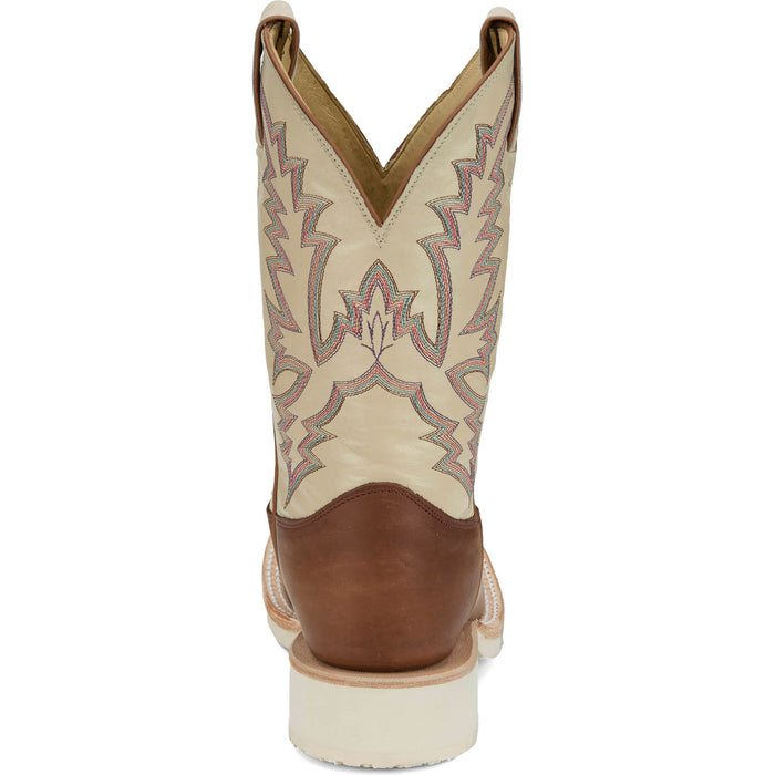 Justin Mens Trainor 11in Western Caramel/Off-White Leather Cowboy Boots
