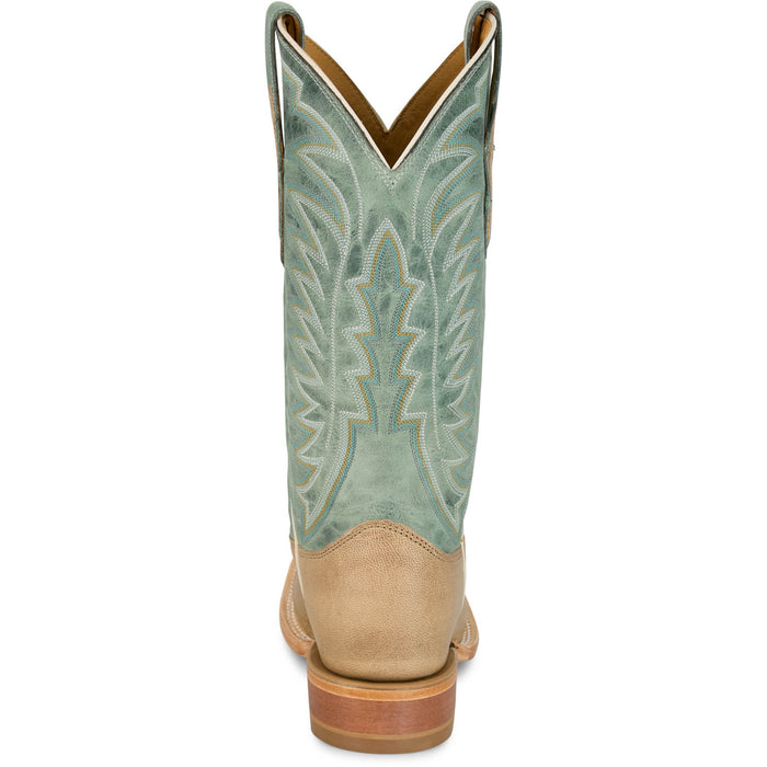 Justin Mens Burchett 13in Western Bone/Aqua Goat Leather CPX Cowboy Boots