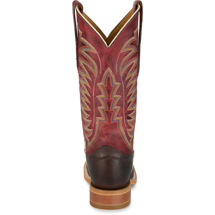 Justin Mens Burchett 13in Western Chocolate/Red Goat Leather CPX Cowboy Boots
