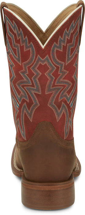 Justin Mens Jackpot 11in Western Pecan Leather Frontier Cowboy Boots