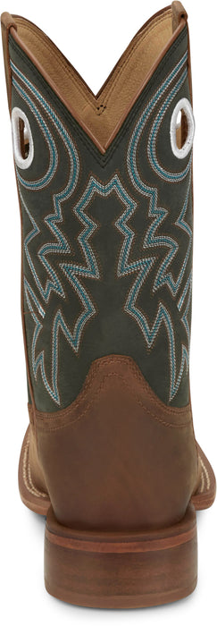 Justin Mens Big News 11in Western Pecan Leather Frontier Cowboy Boots