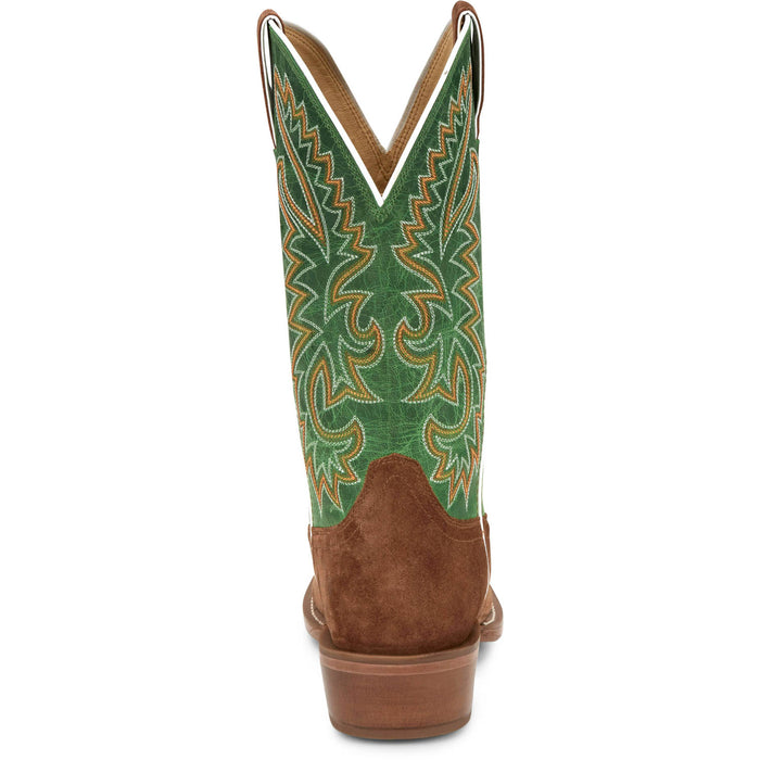 Justin Mens Jimmy 13in Western Sedona/Green Leather Frontier Cowboy Boots