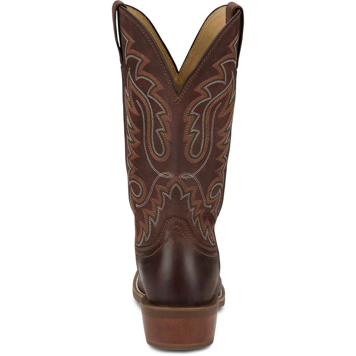 Justin Mens Cowboy Town 13in Western Bay Brown Leather Frontier Cowboy Boots