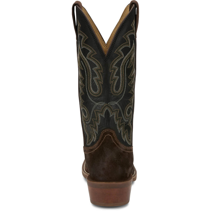 Justin Mens Cowboy Town 13in Western Chocolate Suede Frontier Cowboy Boots