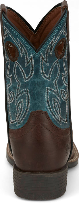 Justin Kids Unisex Bowline Junior Walnut/Blue Leather Cowboy Boots