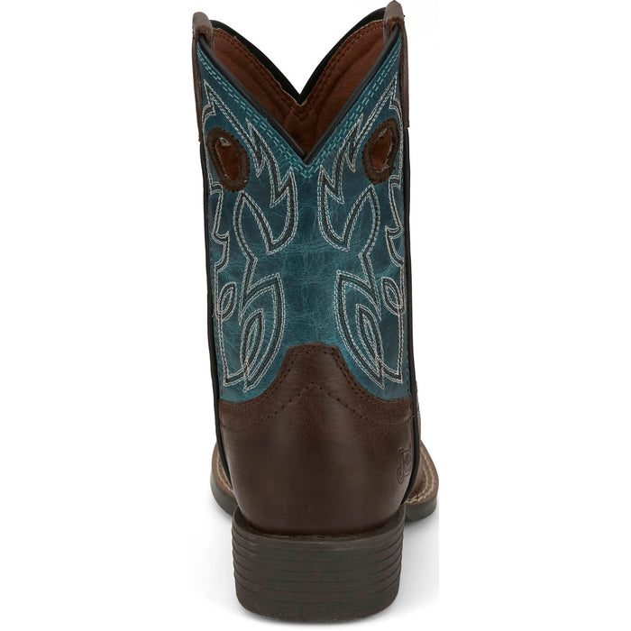 Justin Kids Unisex Bowline Junior Walnut/Blue Leather Cowboy Boots