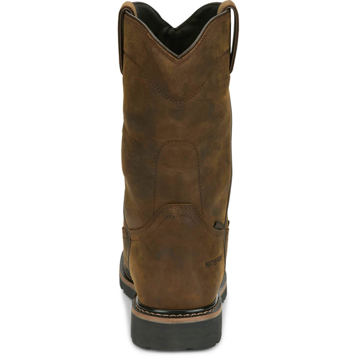 Justin Mens Pulley 11in WP CT MetGuard Whiskey Leather Work Boots
