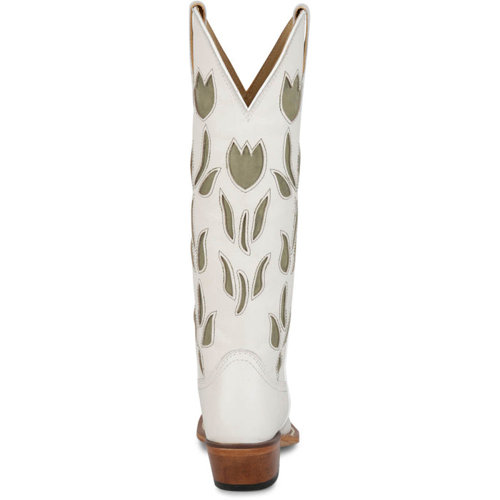 Justin Womens May 15in Western Vintage White Cowhide Cowboy Boots