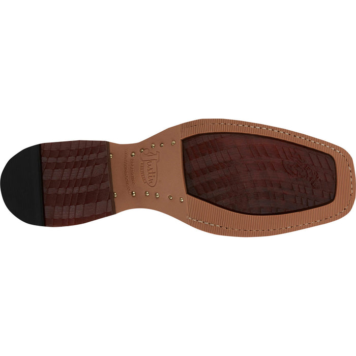 Justin Mens Fergus 11in Roughout Golden Oak/Blue Leather Bent Rail Cowboy Boots