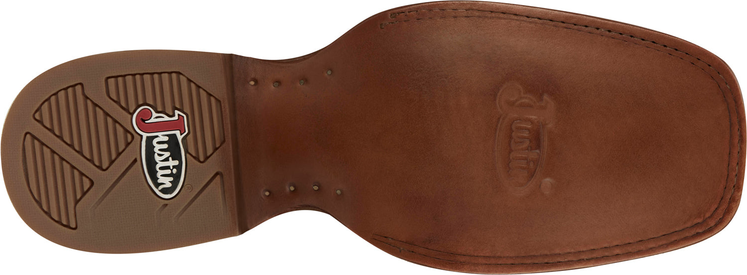 Justin Mens Big News 11in Western Pecan Leather Frontier Cowboy Boots