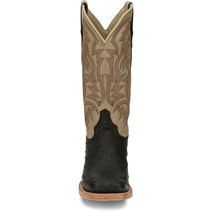 Justin Mens Doc Bar AQHA Black/Beige Full Quill Ostrich Cowboy Boots