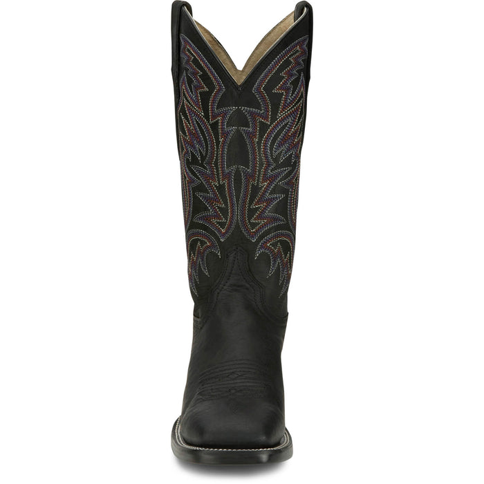 Justin Mens Three Bars AQHA Black Smooth Ostrich Cowboy Boots
