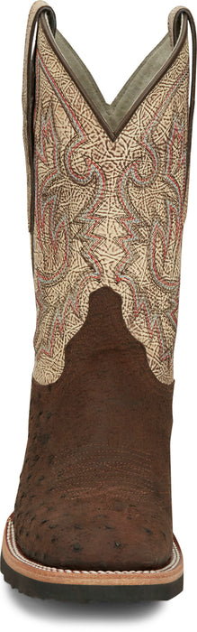 Justin Mens Peppy San Badger AQHA Kango Tobac Smooth Ostrich Cowboy Boots