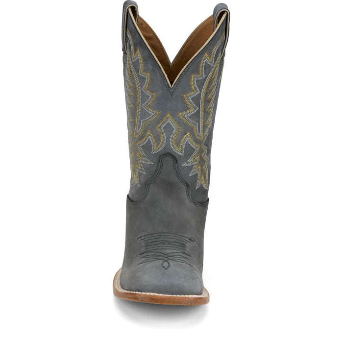 Justin Mens Rancho 11in Western Weathered Grey Leather Bent Rail Cowboy Boots