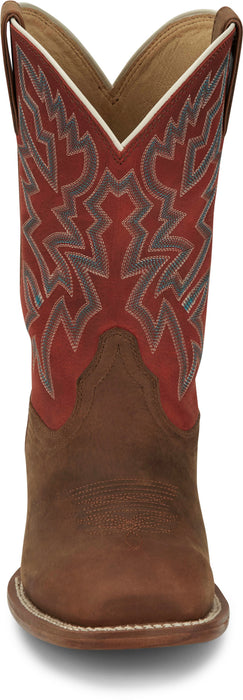 Justin Mens Jackpot 11in Western Pecan Leather Frontier Cowboy Boots