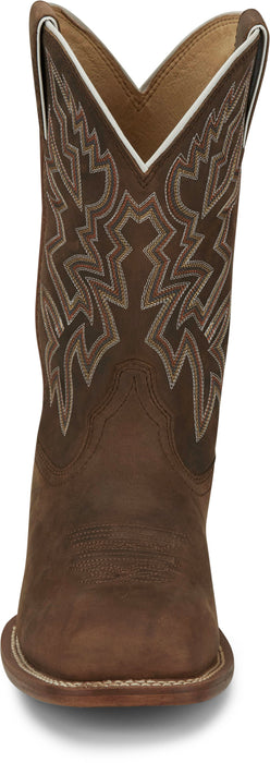 Justin Mens Jackpot 11in Western Walnut Leather Frontier Cowboy Boots