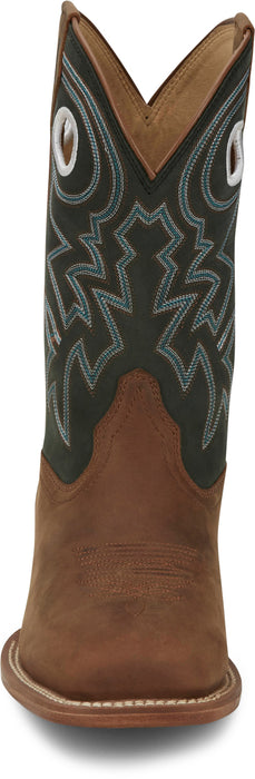 Justin Mens Big News 11in Western Pecan Leather Frontier Cowboy Boots