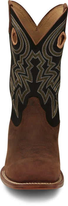 Justin Mens Big News 11in Western Walnut Leather Frontier Cowboy Boots