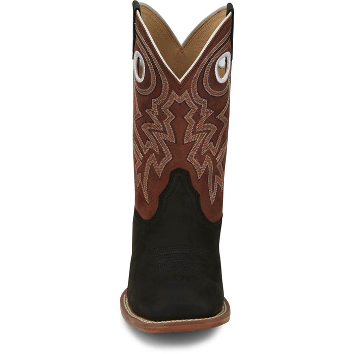 Justin Mens Big News 11in Western Black Leather Frontier Cowboy Boots