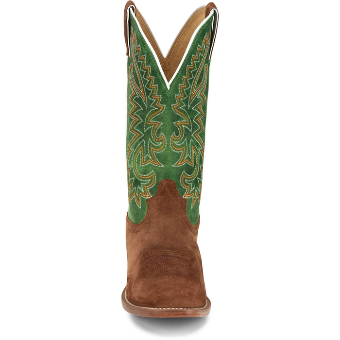 Justin Mens Jimmy 13in Western Sedona/Green Leather Frontier Cowboy Boots