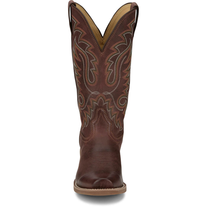 Justin Mens Cowboy Town 13in Western Bay Brown Leather Frontier Cowboy Boots