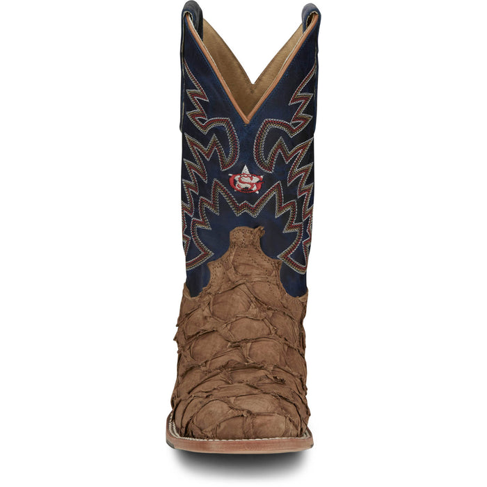 Justin Mens Ocean Front 11in Tan Pirarucu George Strait Cowboy Boots