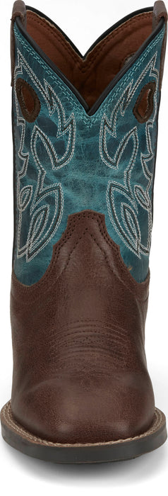 Justin Kids Unisex Bowline Junior Walnut/Blue Leather Cowboy Boots