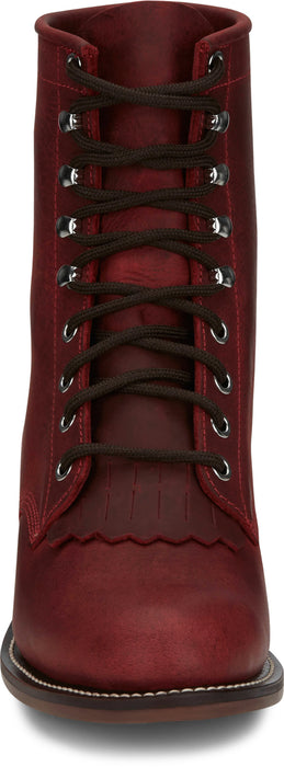 Justin Mens McKean 7in Lace-Up Roper Red Leather Work Boots