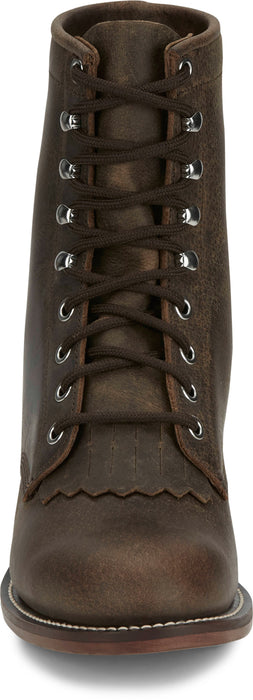Justin Mens McKean 7in Lace-Up Roper Brown Leather Work Boots