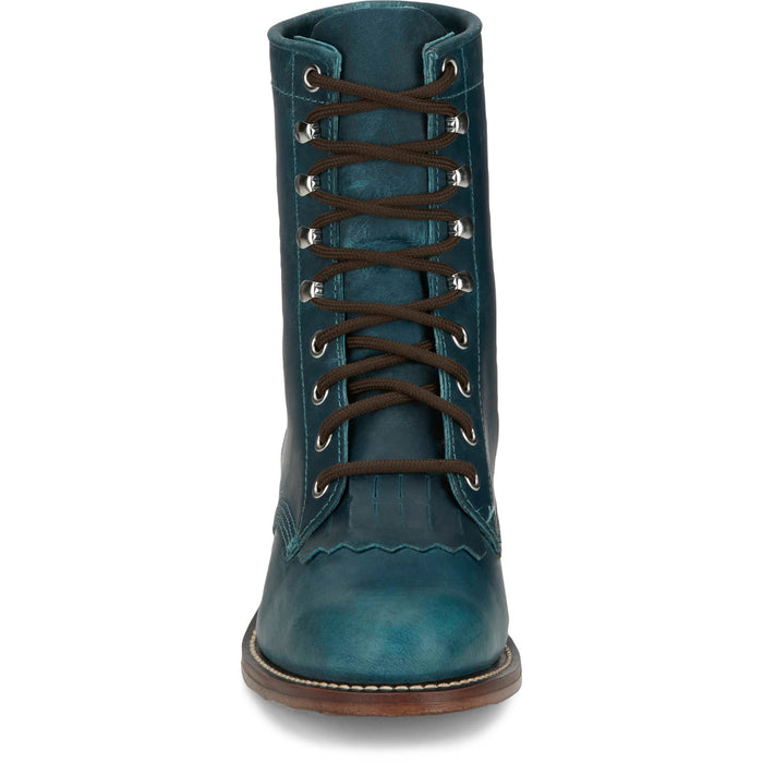 Justin Mens McKean 7in Lace-Up Roper Turquoise Leather Work Boots