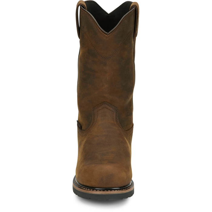 Justin Mens Pulley 11in WP CT MetGuard Whiskey Leather Work Boots