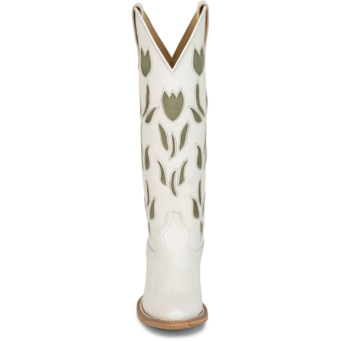Justin Womens May 15in Western Vintage White Cowhide Cowboy Boots
