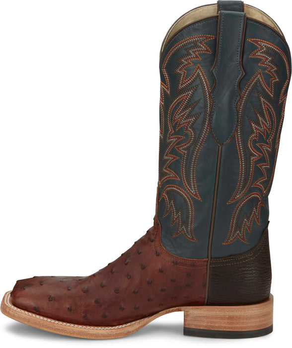 Justin Mens Doc Bar AQHA Brandy Full Quill Ostrich Cowboy Boots